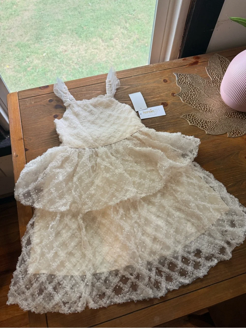 Kensie Girl Cream Lace Tiered Tulle Dress for Kids